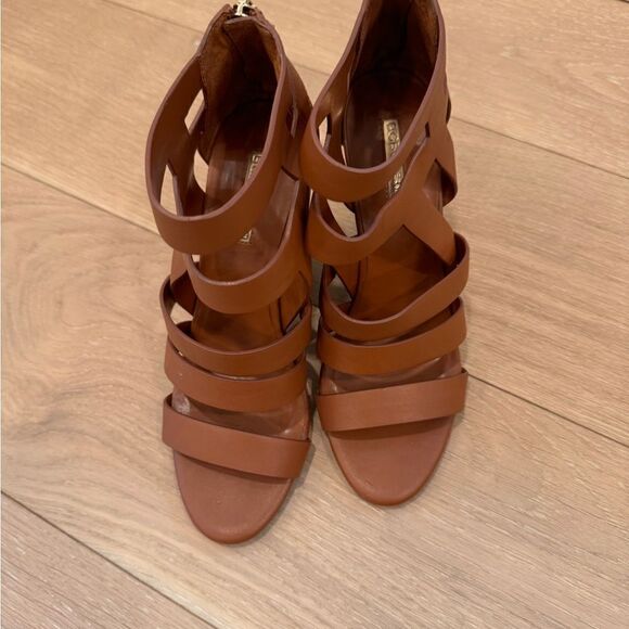 Cognac Brown BCBGeneration Maya Wedge Sandal Sz 8 - Picture 4 of 10